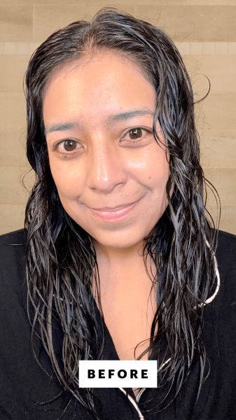 Allure managing editor Alessandra Foresto before applying the Aveda Brilliant Damage Control