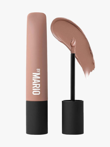 Makeup by Mario Master Mattes Long-Wearing Cream Eyeshadow vial of mauve liquid eye shadow with black cap and swatch on light gray background