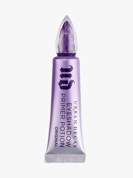Urban Decay Eyeshadow Primer Potion purple tube on light gray background