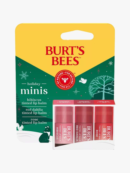 Burt's Bees Lip Balm Gift Set in branded components on a light gray background