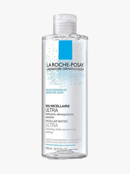 La Roche-Posay Micellar Water Ultra clear bottle on light gray background