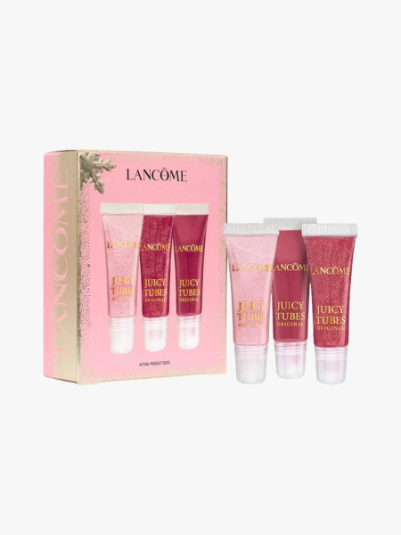 Lancome Mini Juicy Tubes Set in branded tube components on a light gray background