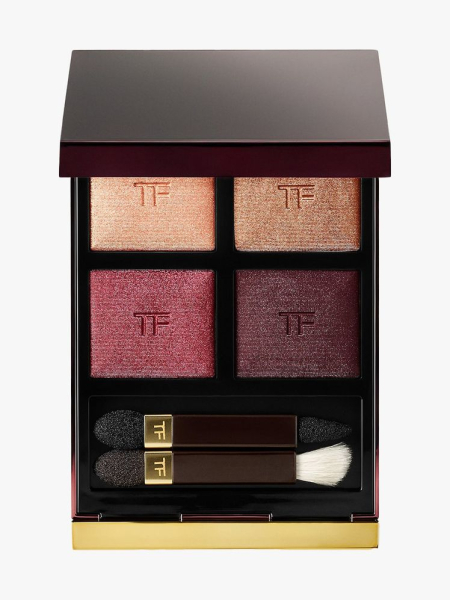 Tom Ford Eye Color Quad brown palette of purple-y eye shadows on light gray background